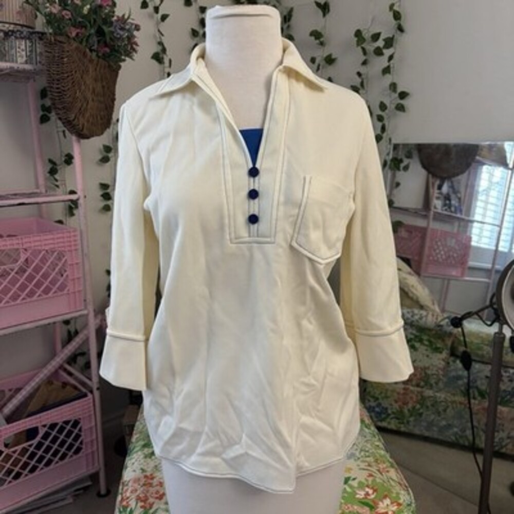 Vintage 70s Shallow Tail Sporty Retro Mod Dog Ear Dickie Top Blouse